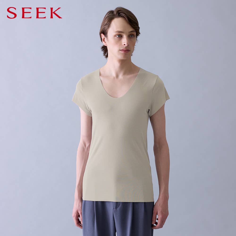 【ドライフィール/汗取りパッド付】UネックTシャツ(袖短め)